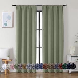 Simplebrand Ava Sage Green Blackout Curtains for Bedroom, 72 Inch Length, 2 Panels Set, Privacy Thermal Insulated Rod Pocket Window Curtains for Patio, French Door, W40 x L72 Inch