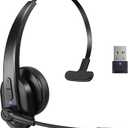 Bluetooth Headset with USB Dongle for Computer, Single-Ear Wireless Headset with Noise Cancelling Microphone for Office & Truckers, Bluetooth V5.2 with Mute Button for Work (Black)