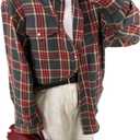 Long Sleeve Button Down Shirt Women Oversized Flannel Shirt Women Fall 2024 Plaid Shirts Y2k (Small, Red)