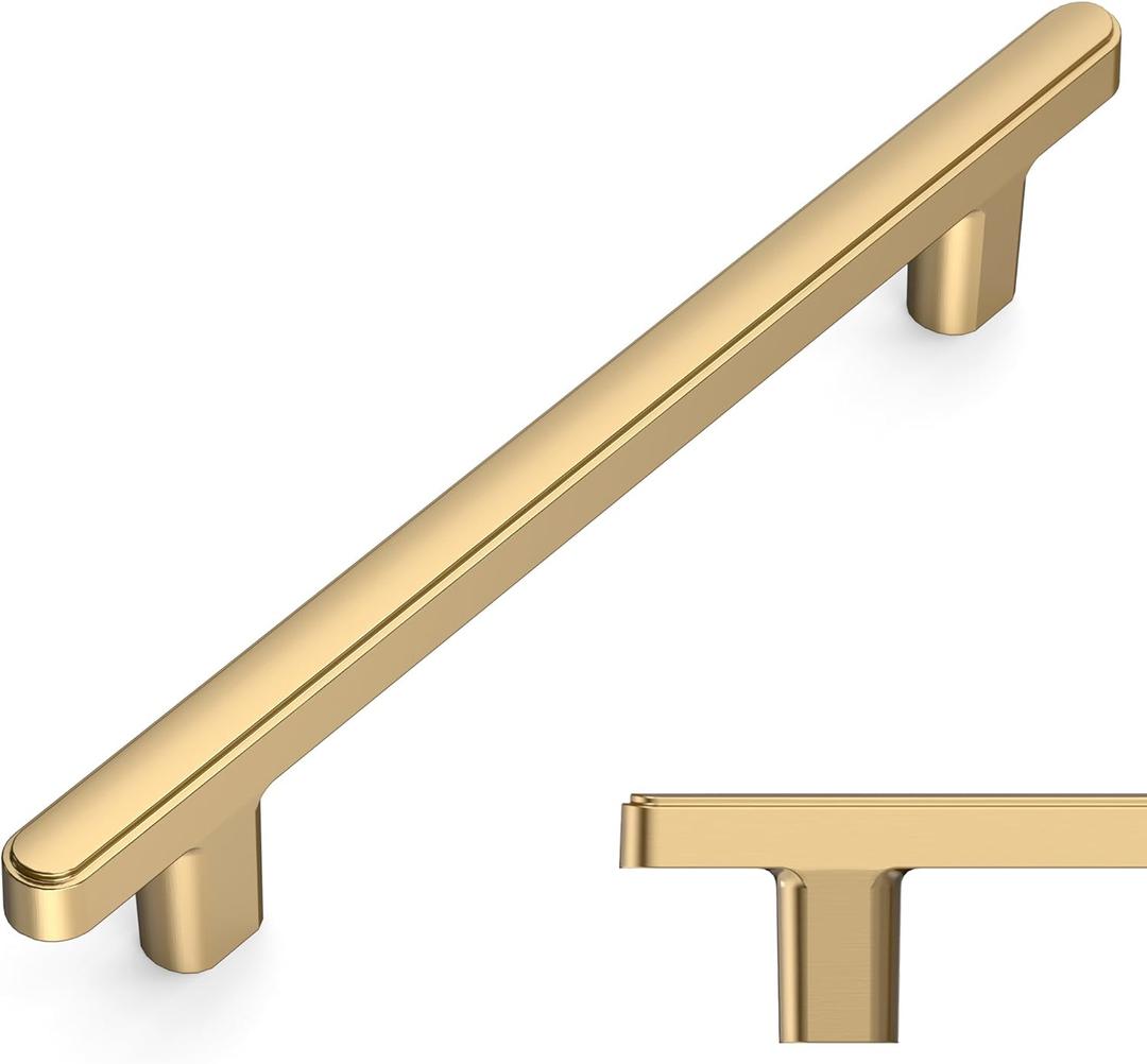 Amerdeco 10 Pack Champagne Bronze Cabinet Pulls 5 Inch(128mm) Hole Center Drawer Pulls Cabinet Hardware Kitchen Cabinet Handles for Bathroom