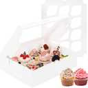 Moretoes 60PCS Cupcake Boxes with Window,Hold 12 Count Graduation Cupcake Containers for Grad Party Dessert Packaging (White)