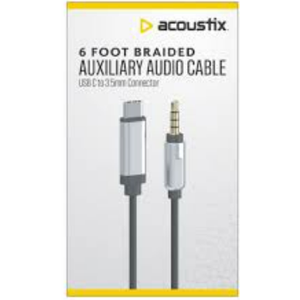 Acoustix 6 Foot Braided Auxillary Audio Cable USB C TO 3.5 mm 6Ft Black