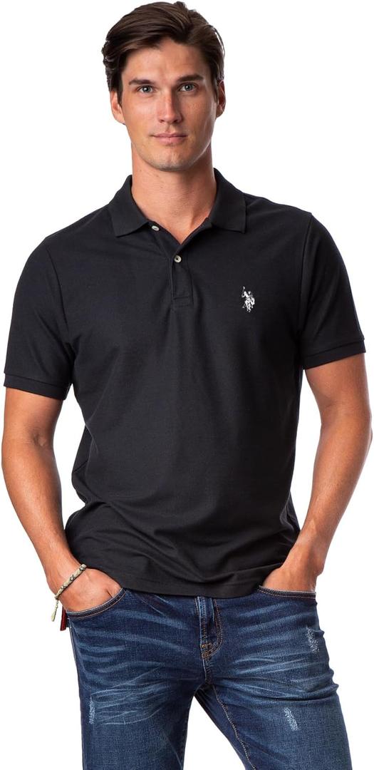 U.S. Polo Assn. Men's Ultimate Pique Classic Fit Short Sleeve Polo Shirt (Large, Black/White)