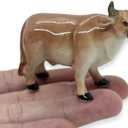 WitnyStore Tiny 2" Brown Standing Look Right Bull Ox Figurine - Miniature Hand Made Painted Ceramic Domestic Bovid Cattle Livestock Farm Animals Porcelain Decorative Collectible Figurines Dcor Gifts