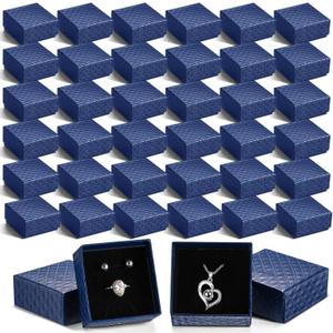 Landical 100 Pcs Jewelry Ring Gift Box 2'' x 2'' x 1'' Small Cardboard Earring Ring Gift Box with Velvet and Sponge Liner Pendant Case Bulk for Necklace Bracelet Earring Display Wedding(Dark Blue)