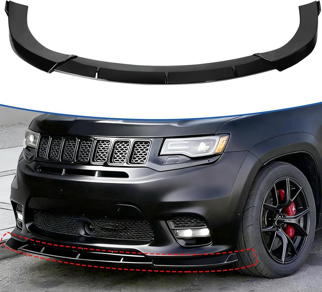 Front Bumper Lip Compatible with Jeep Grand Cherokee SRT 2017-2021/Trackhawk 2018-2021,3PCS Front Splitter Lower Chin Lip Painted Glossy Black Air Dams