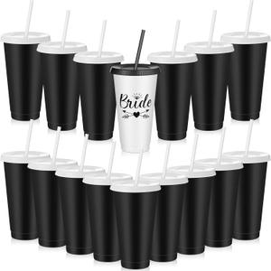 Skyley 16 Pcs Babe Bachelorette Cups Bachelorette Party Tumbler with Lids and Straws Bridesmaid Cups Bridal Cup Plastic Travel Mug for Wedding Bachelorette Party Supplies Gifts (White and Black)