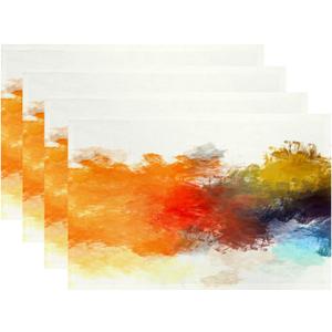 Batmerry Modern Bright Decorative Placemats, Watercolor Artistic Brushed Abstract Brush Stroked Painting Blob Woven Burlap Modern Placemats for Dining Table Kitchen Wedding Decor Indoor Set of 4 (12" x 18" (Pack of 4), Psychedelic Colorful Multi2)