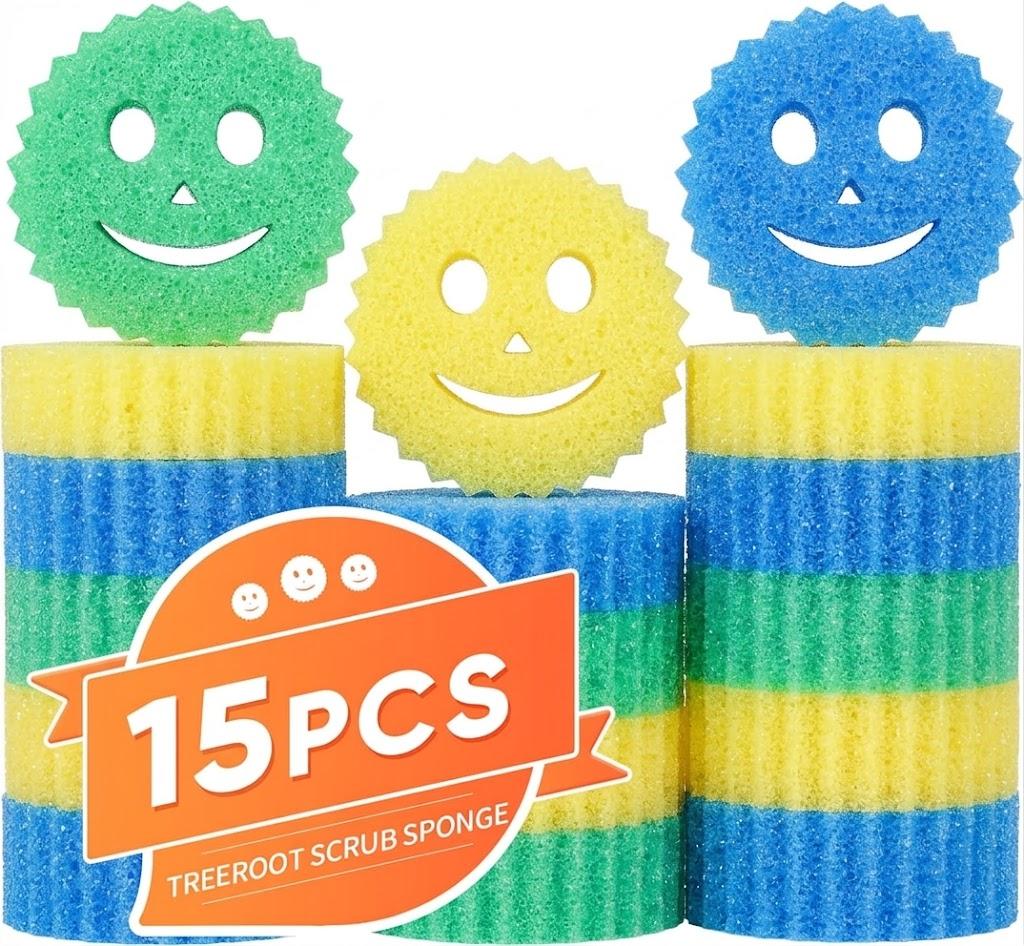 Sponges Set - Variety Colors - Scratch-Free Multipurpose Dish Sponge(15Pack)& 100% Cotton Waffle Weave Kitchen Dish Cloths(2Pack) for Kitchen, Bathroom, Sink,Stove,Shower
