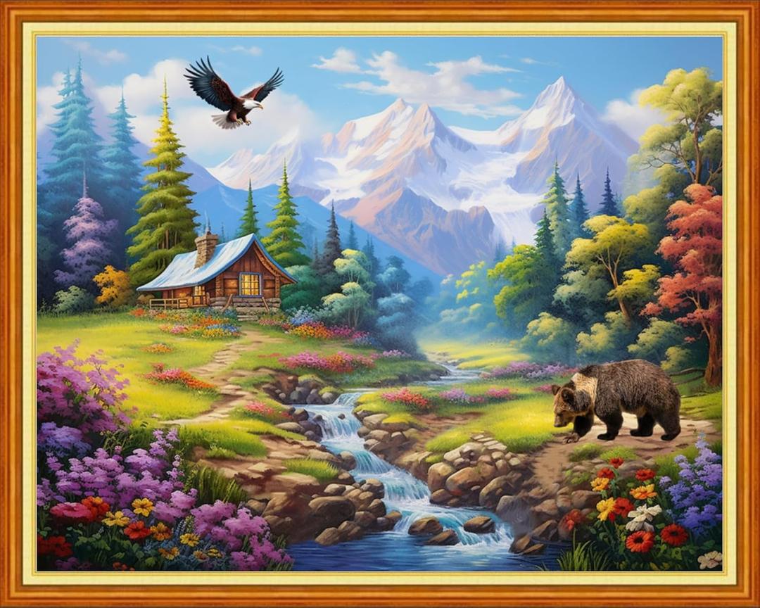 Dooxvey Cross Stitch Kits for Adults, 16x20 inch Forest Landscape, 11CT Pre Printed Cotton Fabric, Embroidery Thread, Needles, Easy Instructions (Manual Arts 44)