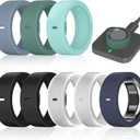 8 Pack Ring Cover Compatible with Oura Ring Gen 4/4 Ceramic, Oura Ring Gen 3 Horizon/Heritage, Support Charging with Cover on, Anti-Scratch Elastic Silicone Rings Protector for Men Women Working Out (2Black+2Clear+Green+Cactus+Blue+NavyBlue)