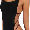 Evankin Womens' Sexy Bodysuit Lace up Backless Black Jumpsuit Women's Sleeveless Beach Swimsuit Slim Fit Round Neck Costume (Black, S)