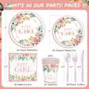 350 Pieces Baby Shower Decorations for Girl Serves 50 Guests, Floral Disposable Dinnerware Set, Pink and Rose Gold Paper Plates Cups Napkins with Plastic Cutlery