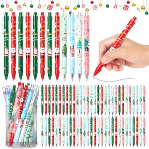 Yeaqee 72 Pcs Christmas Pens Bulk Retractable Ballpoint Santa Clau Elk Print Black Ink Gel Pens for Christmas Party Holiday Office Supplies Employee Coworkers Gifts