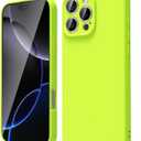 oakxco for iPhone 16 Pro Max Phone Case Liquid Silicone, Neon Bright Solid Color, Thin Slim Soft Rubber Gel Matte TPU Plain Simple Protective Cover for Women Girl Cute Aesthetic, Neon Green Lime