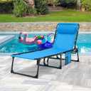Folding Chaise Lounge Chair Bed Set of 2 - Heavy-Duty 400lb Capacity Portable Adjustable Recliner w/Pillow for Patio, Pool, Camping, Sunbathing - Lay Flat Design (Blue)