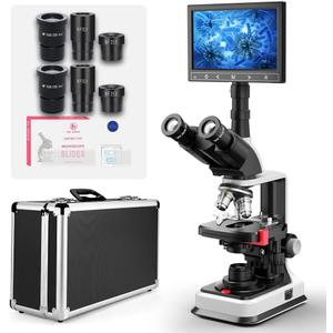 Constant Temperature Lab Monocular Compound Microscope 40X-2500X Magnification with 7" LCD Screen 5MP E-Eyepiece, Adjustable Thermostat Mechanical Stage for Husbandry, Pet Hospitals,Farms