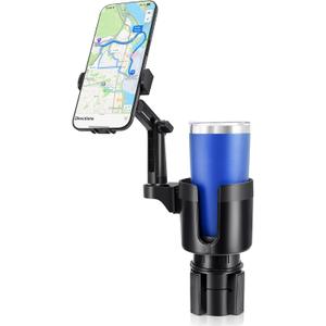 2-in-1 Cup Holder Cell Phone Holder, Adjustable 360 Rotation Universal Phone Holder Fits 4.0-7.0" Devices, Compatible with 12-40 oz Bottles
