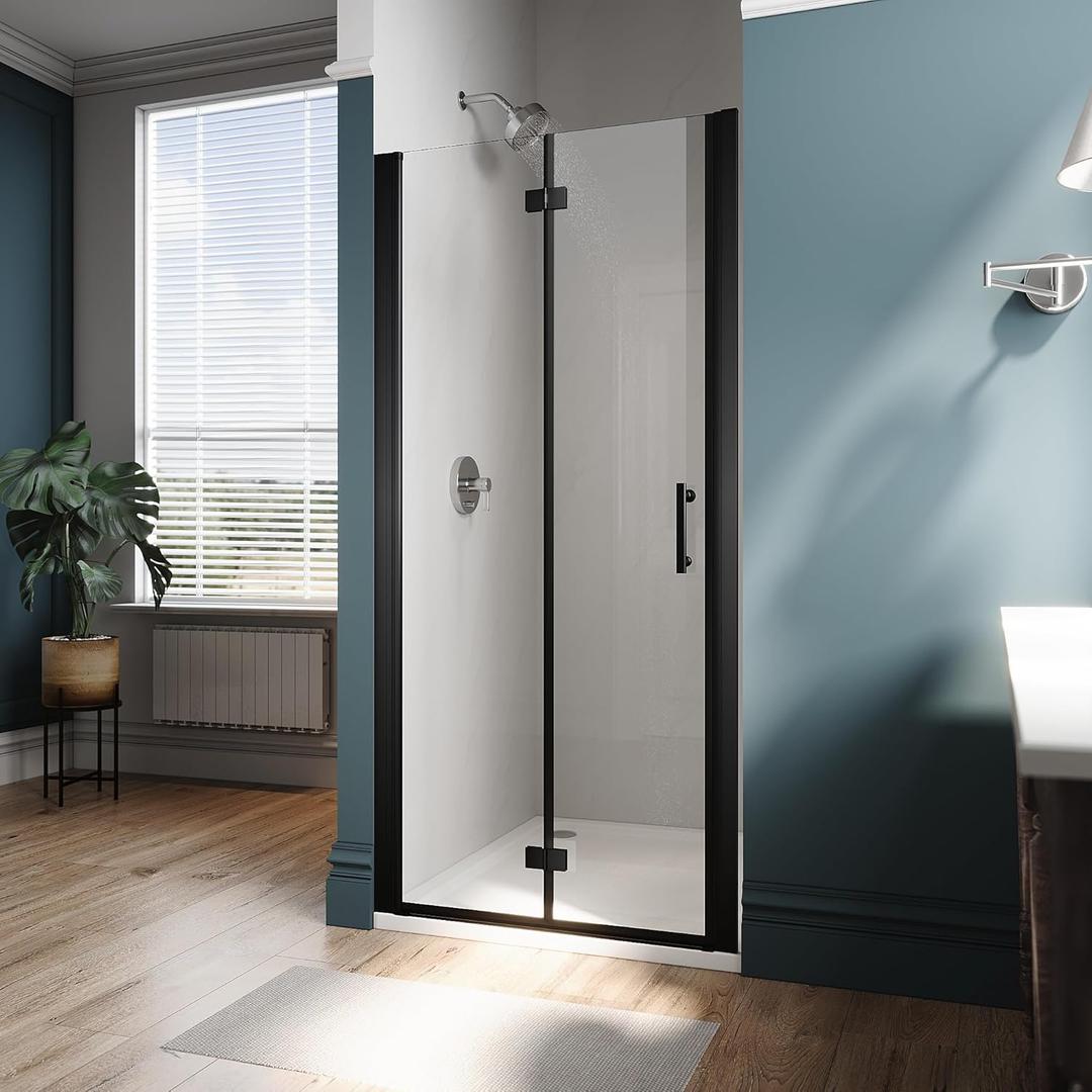 ELEGANT Frameless Bifold Shower Door 36 in.W x 72 in.H Pivot Swing Shower Doors with 1/4 in. Clear Tempered Shower Glass Panel in Matte Black Semi-Frameless Shower Door