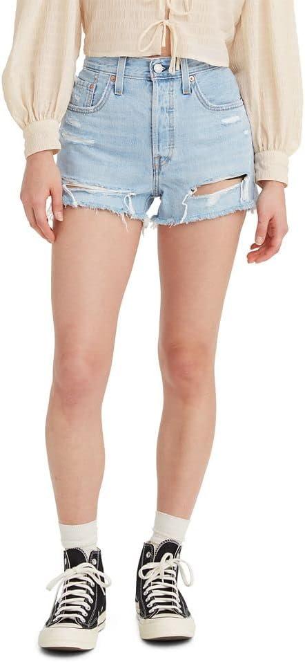 Levi's Women's 501 Original Shorts (32, Medium Indigo - Destructed)