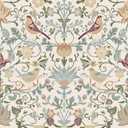 Beige Vintage Birds Berries Floral Peel and Stick Wallpaper for Bathroom Bedroom Retro William Morris Wallpaper Removable Flower Contact Paper for Cabinets and Drawers Mural Vinyl 17.5"X118"