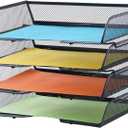4 Tier Mesh Stackable File Trays Letter Trays,Office Paper Organizer for Desk,File Organizers and Storage,Black