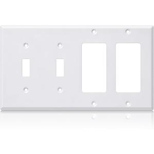 Kingdder 1 Pcs 4-gang 2-toggle 2-decorator Wall Plate Standard Size Stainless Steel 4.50" x 8.19" White Light Switch Plate Gloss Finish Corrosion-resistant Gfci Outlet Receptacle