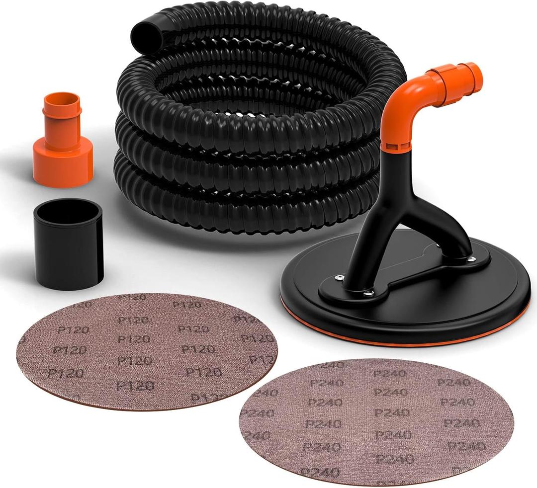 Zipcase Dust Free Hand Sander, Drywall Sander with Vacuum, with 7.4 ft Hose, Adapter, 120 Grit and 240 Grit