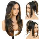 NOSTALGIA Wear and Go Glueless Wigs Pre Plucked Pre Cut for Beginners Synthetic Lace Front Wigs For Woman Honey Blonde With Black Long layered Straight Wig 3 Seconds to Wear (24 Inch, Highlight Mix Black), 2 Pack