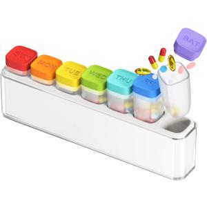 Weekly Pill Organizer 1 Time a Day, HIONXMGA Detachable Travel Pill Box 7 Day, Large Medicine Pill Case Container for Daily Medication Vitamin Supplement Fish Oil, Portable Week Pills Holder, White