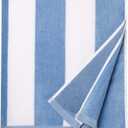 CLOWOOD Cotton Oversized Beach Towel - Large 35 x 70 in Striped Pool Towel, Soft Velour Big Cabana Swimming Towel (Alaskan Blue)