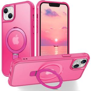 Hocase for iPhone 14/13 Case 6.1", with Magnetic Ring Stand [Compatible with MagSafe] [Military Grade Protection] Slim Shockproof Translucent Protective Phone Case - Hot Pink