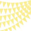 5 Pieces Yellow Gingham Banner Flags 49 ft Yellow Pennant Banner Single Sided Paper Triangle Flag for BBQ Picnic Wedding Nursery Baby Shower Decorations Bunting Birthday Party Supplies