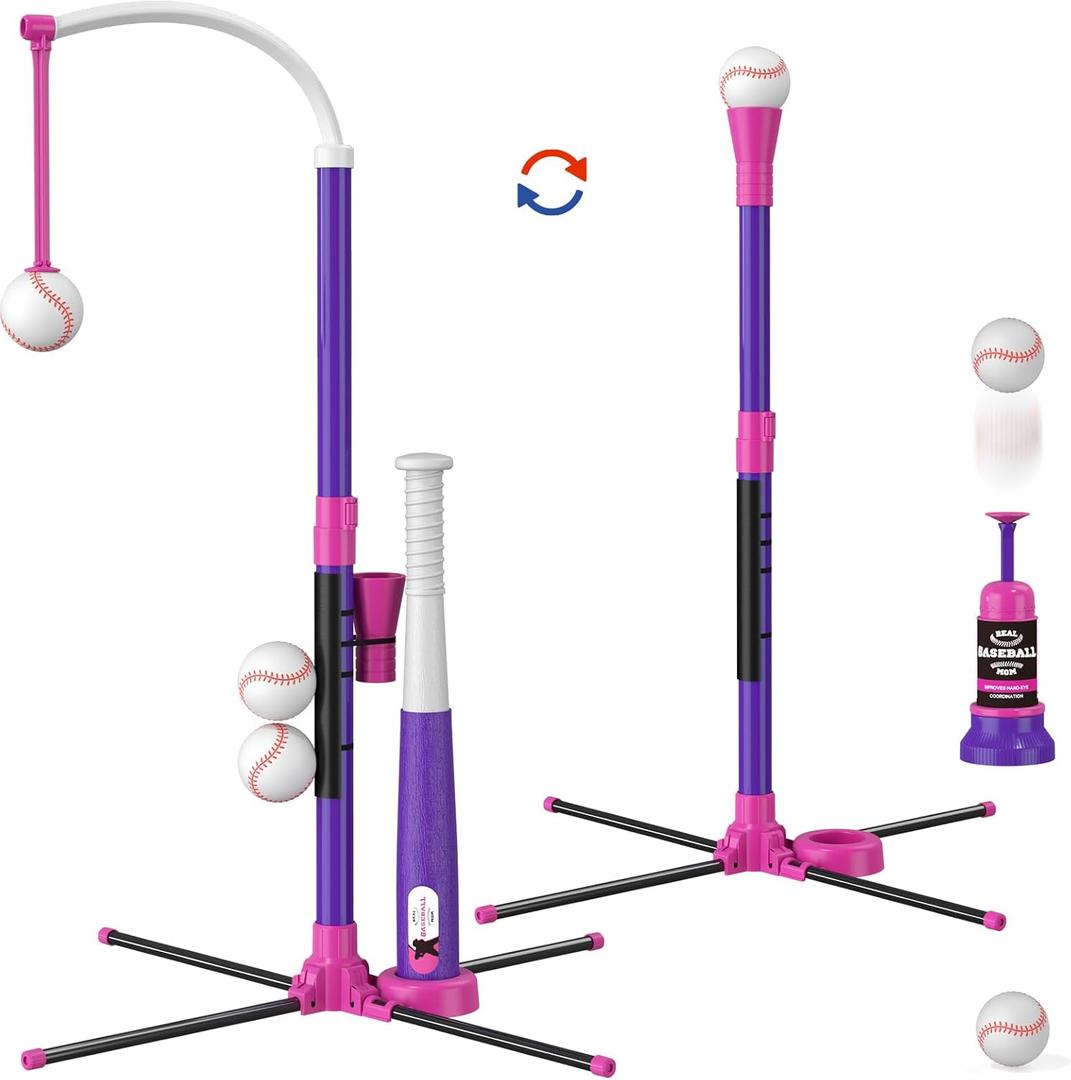 HYES Baseball Set - 3 Ways to Play, Adjustable Height, Easy to Assemble, Safe & Sturdy, Ideal Sport Gift for Kids