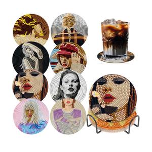 8 PCS Singer Diamond Art Coasters Kits, Pop Star Diamond Painting Coasters with Holder Set of 8, DIY Drink Coasters Art Crafts Supplies for Adults Cup Mat for Home Decor House Warming Gifts Non-Slip