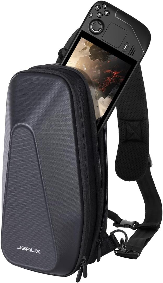 JSAUX Sling Bag for Steam Deck (OLED)/Nintendo Switch 2/ROG Ally X/ROG Ally/PS5 Portal, Carrying Case with EVA Hard Shell, Double-layer Case for Docking Station & Accessories, Crossbody Bag for Travel