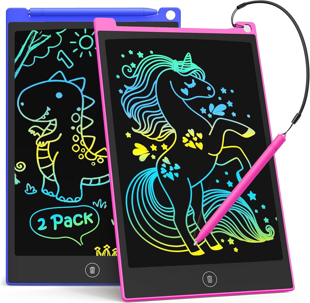 TECJOE 2 Pack LCD Writing Tablet, 10 Inch Colorful Doodle Board Drawing Tablet for Kids, Kids Travel Learning Toys Christmas Birthday Gifts for 3 4 5 6 Year Old Boys and Girls Toddlers (Dark Blue Magenta)
