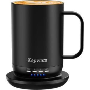 Kepwam Self Heating Coffee Mug T1-16oz Fast Heating & Ultra Long-Lasting Battery Life, Heated Coffee Mug Up to 149 - Touch & App Controlled Coffee Mug, Birthday Gifts for Women and Men (Black)
