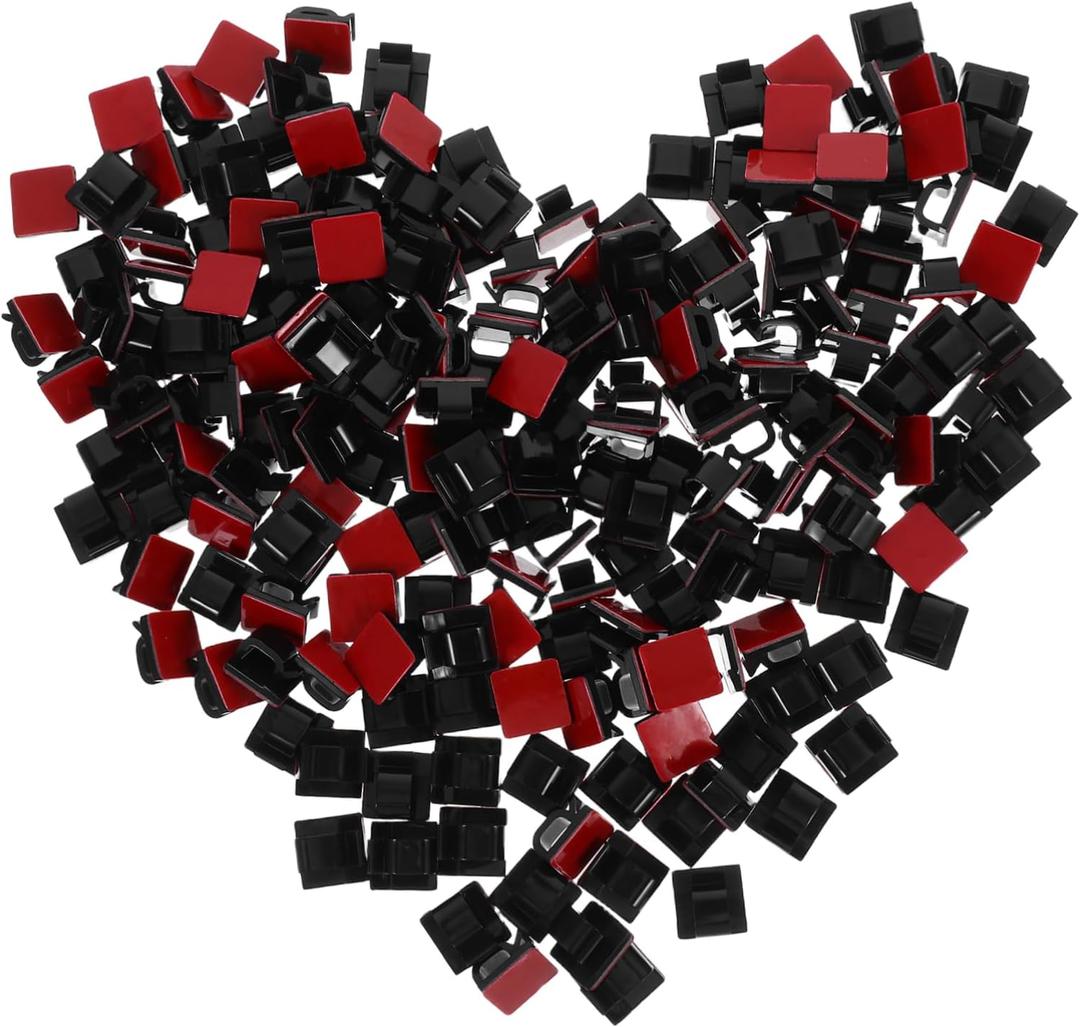 200pcs Self-Adhesive Cable Clips for Management Plastic Holders for Extension Cords Ethernet Cables and More No Drill Installation for Use (Black)