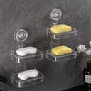 NEELEEN Suction Cup Soap Dish - Clear Suction Soap Holder for Shower, Double Layer Wall Mounted NO-Drilling Removable Waterproof Soap Sponge Holder for Shower Bathroom Kitchen - 1 Pack