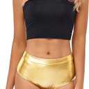 Kepblom Metallic High Waisted Booty Shorts Women's Shiny Cheeky Dance Festival Rave Bottoms (X-Large, Gold)