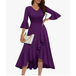 HomRain Women's Wedding Guest Dress Elegant Formal Cocktail Bell Sleeve Dress for Prom Homecoming Tea Party M