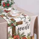 Christmas Poinsettia Cross Table Runner Pine Branch Burlap Table Runners, Winter Xmas Seasonal Coffee Table Center Decor for Home Kitchen Dining Party Indoor Outdoor 13x108 Inch