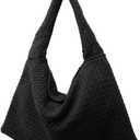 Suede Woven Hobo Bags for Women Slouchy Suede Tote Top-handle Bag Vintage Satchels Woven Purse, Black  