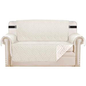 H.VERSAILTEX Reversible Loveseat Cover Furniture Protector Anti-Slip Water Resistant 2 Inch Wide Elastic Straps Couch Covers Pets Kids Fit Sitting Width Up to 46"(Love Seat: 75" x 90", Ivory/Beige)