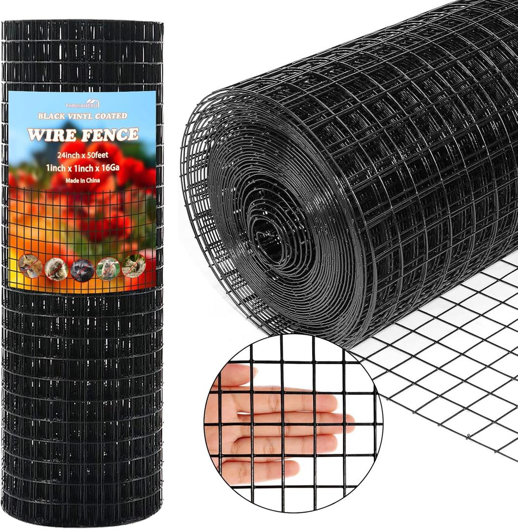 Thinkahead Black Hardware Cloth 1 inch 24x50 ft PVC Coated Wire Mesh Roll