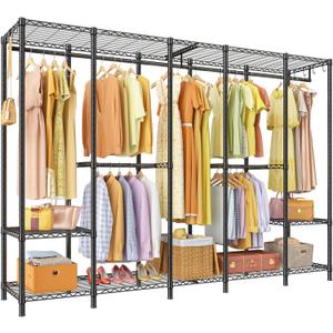 Ulif H50 Extra Large Clothes Rack, Heavy Duty Garment Rack, Freestanding Portable Closet, Clothing Racks for Hanging Clothes, Wardrobe Closet 89.8'' W x 15.8" D x 76.4" H, Max Load 1400 Lbs, Black