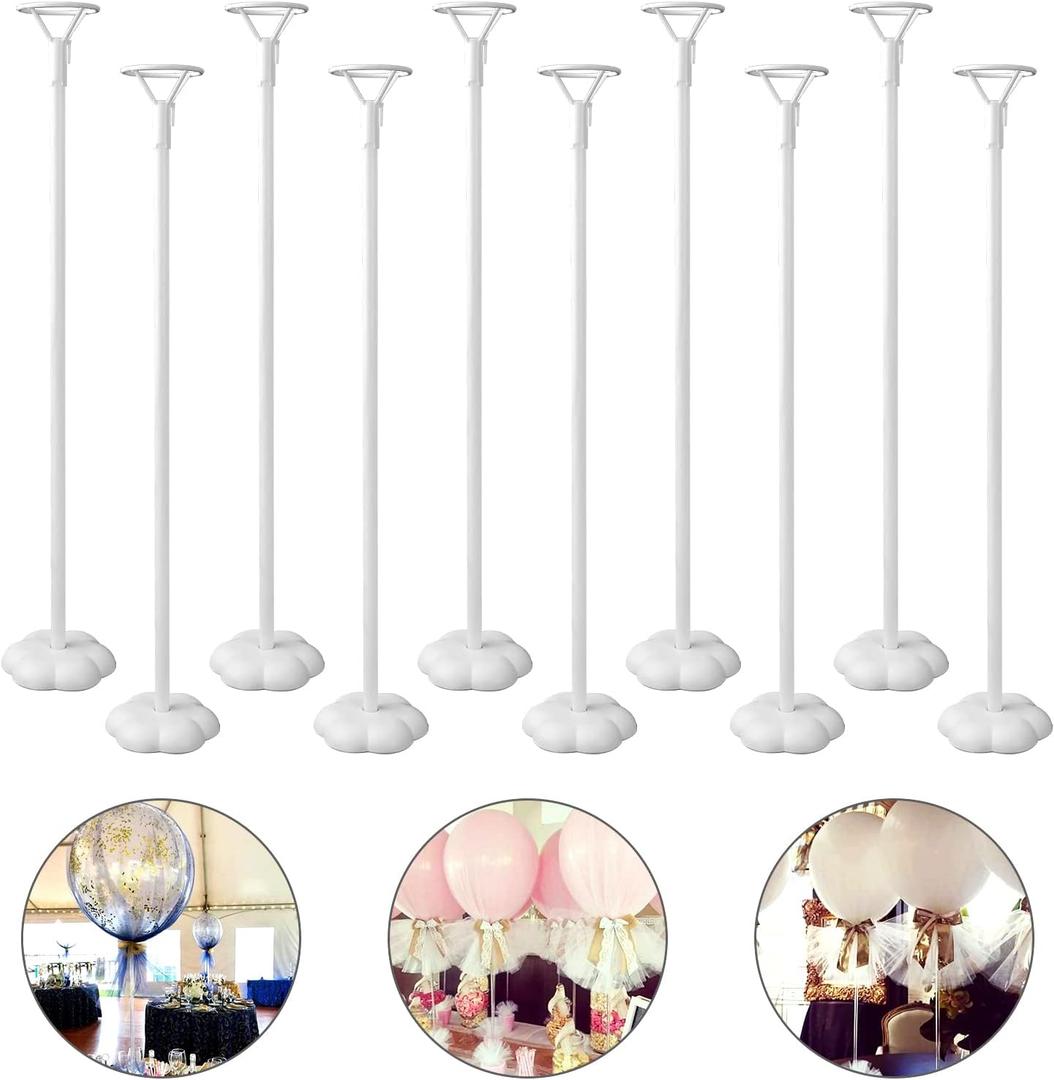 Sakolla 10 Sets Balloon Stick Stand, Holder with Base for Table Desktop Centerpiece, Birthday Party, Wedding, Baby Shower and Anniversary Decoration (15.7 inch White)