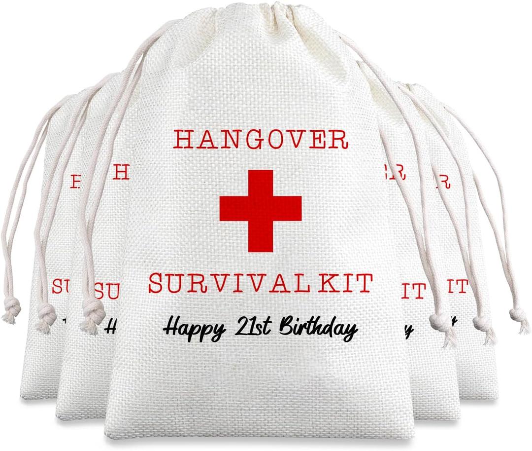 Cool 21st Birthday Gifts Travel Makeup Bag Hangover Kit 21st Birthday Gifts Pouch Birthday Party Gifts Drawstring Bag for Her 21 Years Old Women Daughter Friends Sister 5 Pack