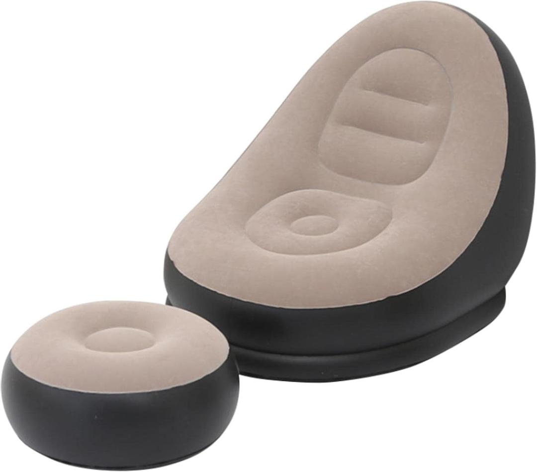 Inflatable Lounge Chair for Adults, Portable Folding Inflatable Blow Up Couch with Foot Stool, Lazy Flocking Recliner Chair Air Sofa for Indoor Outdoor Travel Camping (No Pump)(Coffee)